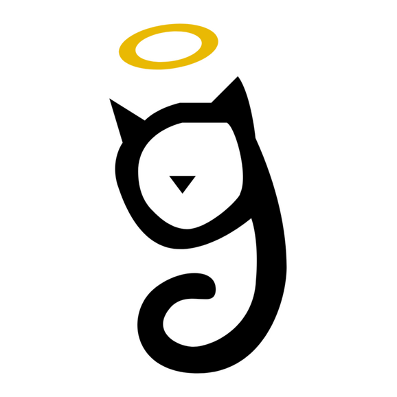 Good Mews Animal Foundation The Good Mews Animal Foundation Logo. A black 'G' with cat ears, a triangle for a nose, and a yellow halo above.